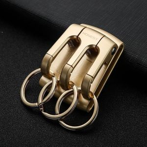 EERLIJKE 3-ring auto sleutelhanger taille hangende anti-verlies sleutelhanger voor mannen (zand goud)