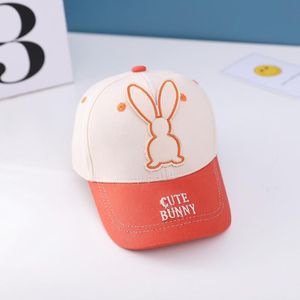 C0477 Cartoon Long-Eared Rabbit Pattern Baby Baseball Hat Children Peaked Cap  Size: 50cm Adjustable(Rice Top Orange Brim)