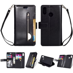 For Huawei P20 lite / Nova 3e Multifunctional Zipper Horizontal Flip Leather Case with Holder & Wallet & 9 Card Slots & Lanyard(Black)