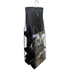 6 Pockets 3 Layers Foldable Hanging Bag Shelf Bag Purse Handbag Organizer(Black)