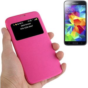 Horizontal Flip Leather Case with Call Display ID for Galaxy S5 / G900(Magenta)