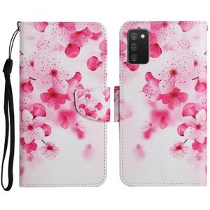 Voor Samsung Galaxy A02S US Edition Painted Pattern Horizontal Flip Lederen Case met Houder & Card Slot & Portemonnee (rode bloem)