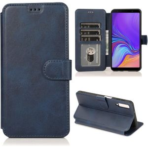 For Samsung Galaxy A7(2018) Calf Texture Magnetic Buckle Horizontal Flip Leather Case with Holder & Card Slots & Wallet & Photo Frame(Blue)