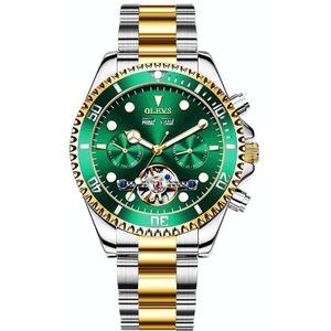 OLEVS 6605 heren multifunctioneel waterdicht mechanisch horloge (groen + goud)