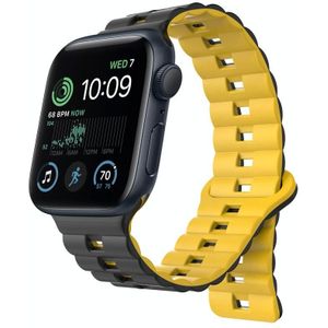 Voor Apple Watch SE 2022 44 mm omgekeerde gesp twee kleuren magnetische siliconen horlogeband (zwart + geel)