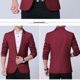 Men Casual Suit Self-cultivation Business Blazer  Size: XL( Wine Red )