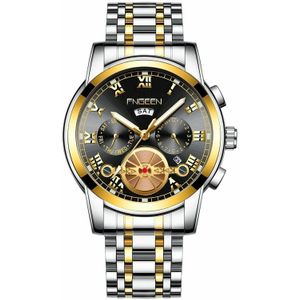 FNGEEN 4001 Men Non-Mechanical Watch Multi-Function Quartz Watch  Colour: Gold Black Surface Gold Nails