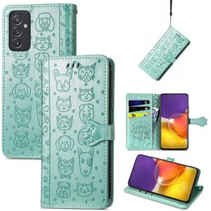 For Galaxy  A82 5G Cute Cat and Dog Embossed Horizontal Flip Leather Case with Holder & Card Slots & Wallet & Lanyard(Green)