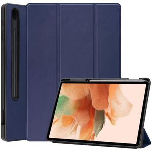 For Samsung Galaxy Tab S7 Lite T730 / T735 / Tab S7 FE T736 Custer Pattern Pure Color TPU Smart Tablet Holster with Sleep Function & 3-Fold Holder & Pen Slot(Blue)