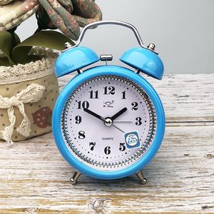 2 PCS 3 Inch Metal Bell Alarm Clock With Night Light Student Bedside Fashion Clock(Blue)