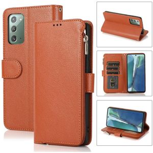 For Samsung Galaxy Note20 Microfiber Zipper Horizontal Flip Leather Case(Brown)