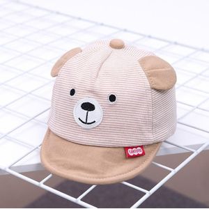 MZ7230 Bear Striped Pattern Soft Brim Caps Baby Cartoon Cotton Hats  Size: 46cm Adjustable(Khaki)