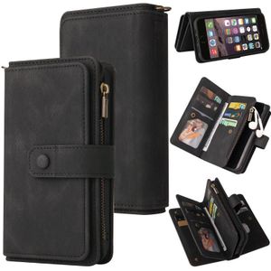 Skin Feel PU + TPU Horizontal Flip Leather Case with Holder & 15 Cards Slot & Wallet & Zipper Pocket & Lanyard For iPhone SE 2020 / 8 / 7(Black)