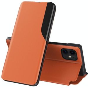 Voor OPPO A5 2020/A9 2020 side display magnetische schokbestendige horizontale flip lederen case met houder (oranje)