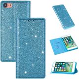 For iPhone 8 / 7 Ultrathin Glitter Magnetic Horizontal Flip Leather Case with Holder & Card Slots(Sky Blue)
