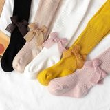Spring And Autumn Girl Tights Bow Baby Knit Pantyhose Size: S 0-1 Years Old(Lotus Color)