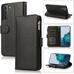 For Samsung Galaxy S21+ 5G Microfiber Zipper Horizontal Flip Leather Case(Black)