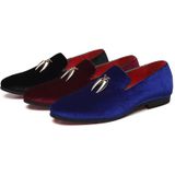 Casual Sikkel Suède Mannen Schoenen Flat Slip-on Puntige Teen Dress Shoes Loafer  Maat:47 (Blauw)