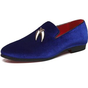 Casual Sikkel Suède Mannen Schoenen Flat Slip-on Puntige Teen Dress Shoes Loafer  Maat:47 (Blauw)
