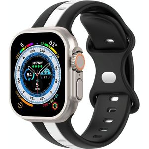 Tweekleurige siliconen horlogeband met vlindergesp voor Apple Watch Ultra 49 mm (zwart + wit)