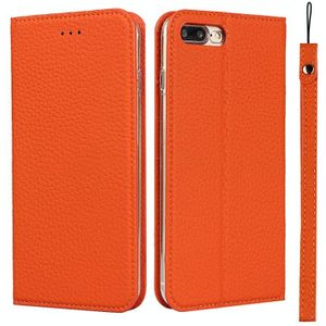 Litchi Texture Horizontal Flip Top Layer Cowhide Leather Case with Holder & Card Slots & Wallet & Strap & Wire Winder For iPhone 7 Plus / 8 Plus(Orange)