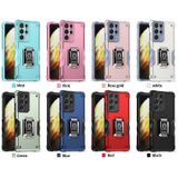 Voor Samsung Galaxy S21 Ultra 5G Ringhouder Antislip Armor Phone Case (Pink)