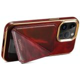 Voor iPhone 15 Pro Max Denior Oil Wax Leather Electroplating Card Slot Holder Phone Case (Rood)