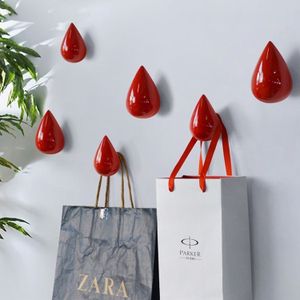 Creative Water Droplets Wall Hooks Home Decoration Resin Mural 3D Coat Hook Single Hooks Wall Hanger  Size:Small Size(Red)