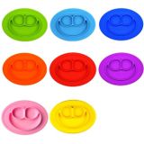 Smile Style One-piece Round Silicone Suction Placemat for Children  Built-in Plate and Bowl (Red)