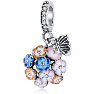 S925 Sterling Silver Colorful Zircon Flowers Pendant DIY Bracelet Necklace Accessories