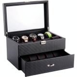 20 Grid Double-Layer Watch Storage Box Carbon Fiber Leather Watch Display Box With Lock & Glass Sunroof