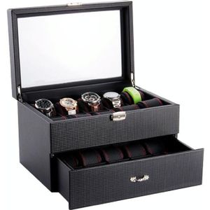 20 Grid Double-Layer Watch Storage Box Carbon Fiber Leather Watch Display Box With Lock & Glass Sunroof