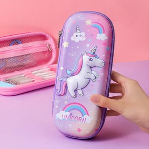 EVA Cartoon 3D Pen Bag Primary School Student Large -capacity Pencil box(Purple Unicorn)