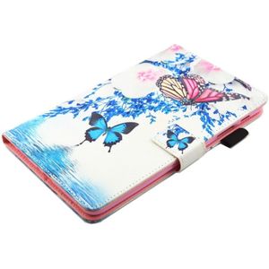 For Galaxy Tab A 8.0  / T380 & T385 Blue and Red Butterflies Pattern Horizontal Flip Leather Case with Holder & Card Slots