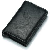 Automatic Elastic Card Type Anti-magnetic RFID Anti-theft Retro Card Package Universal Leather Metal Wallet(Black )