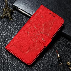 For Samsung Galaxy S21 FE Litchi Texture Feather Embossing Pattern Horizontal Flip Leather Case with Holder & Card Slots & Wallet & Photo Frame & Lanyard(Red)