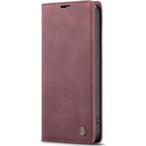 For iPhone 12 / 12 Pro CaseMe-013 Multifunctional Retro Frosted Horizontal Flip Leather Case with Card Slot & Holder & Wallet(Wine Red)