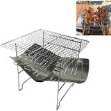 Outdoor Camp Portable Folding Stainless Steel Barbecue Charcoal Grill + Wire Mesh (Silver)