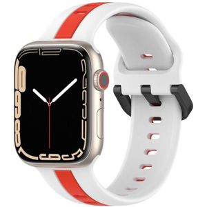Tweekleurige lus gesp siliconen horlogeband voor Apple Watch Series 8 & 7 41 mm / SE 2 & 6 & SE & 5 & 4 40 mm / 3 & 2 & 1 38 mm (wit + rood)