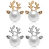 Micro-set Pearl Antler Earrings Deer Head  Earrings Elk Ear Studs(Gold)