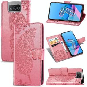 For  Asus Zenfone 7 ZS670KS Butterfly Love Flower Embossed Horizontal Flip Leather Case with Bracket / Card Slot / Wallet / Lanyard(Pink)