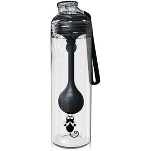 Cartoon Cat Pattern Tea Water Separation Plastic Cup With Spoon(Black)