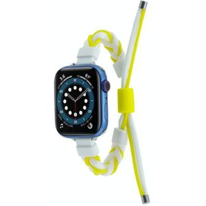Siliconen bonen gevlochten koord nylon horlogeband voor Apple Watch 42 mm (wit geel)