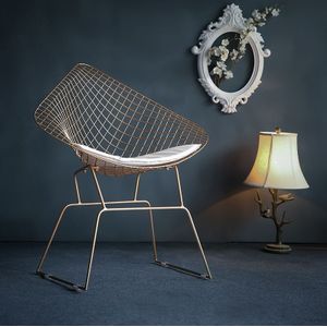 Nordic Modern Minimalist Casual Hollow Wire Creative Personality Dining Chair(Gold)