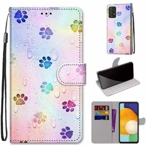 For Samsung Galaxy A53 5G Coloured Drawing Cross Texture Horizontal Flip Leather Phone Case with Holder & Card Slots & Wallet & Lanyard(Footprint Water Drops)