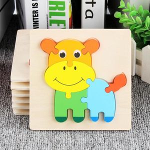 5 stuks houten cartoon dier puzzel vroeg onderwijs kleine legpuzzel bouwsteen speelgoed voor kinderen (kalf)
