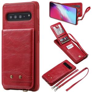 For Galaxy S10 5G Vertical Flip Wallet Shockproof Back Cover Protective Case with Holder & Card Slots & Lanyard & Photos Frames(Red)