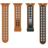 Magnetische vouwsluiting vierkante gaten siliconen horlogeband voor Apple Watch Ultra 49 mm / serie 8 & 7 45 mm / SE 2 & 6 & SE & 5 & 4 44 mm / 3 & 2 & 1 42 mm (oranje zwart)