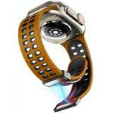 Magnetische vouwsluiting vierkante gaten siliconen horlogeband voor Apple Watch Ultra 49 mm / serie 8 & 7 45 mm / SE 2 & 6 & SE & 5 & 4 44 mm / 3 & 2 & 1 42 mm (oranje zwart)