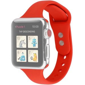 For Apple Watch 5 & 4 44mm / 3 & 2 & 1 42mm Thin Silicone Double Buckle Replacement Wrist Strap(Country Red)